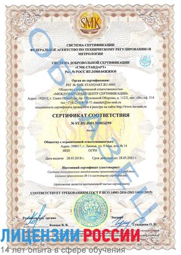 Образец сертификата соответствия Чернушка Сертификат ISO 14001
